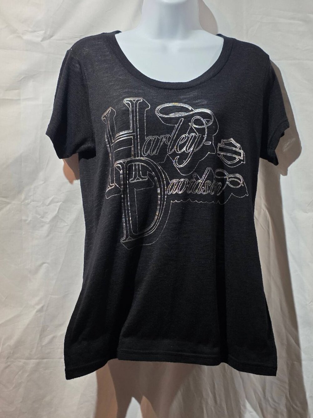 NWT Harley-Davidson Women's Silver Foil Graphic Tee - Impeccable Condition!